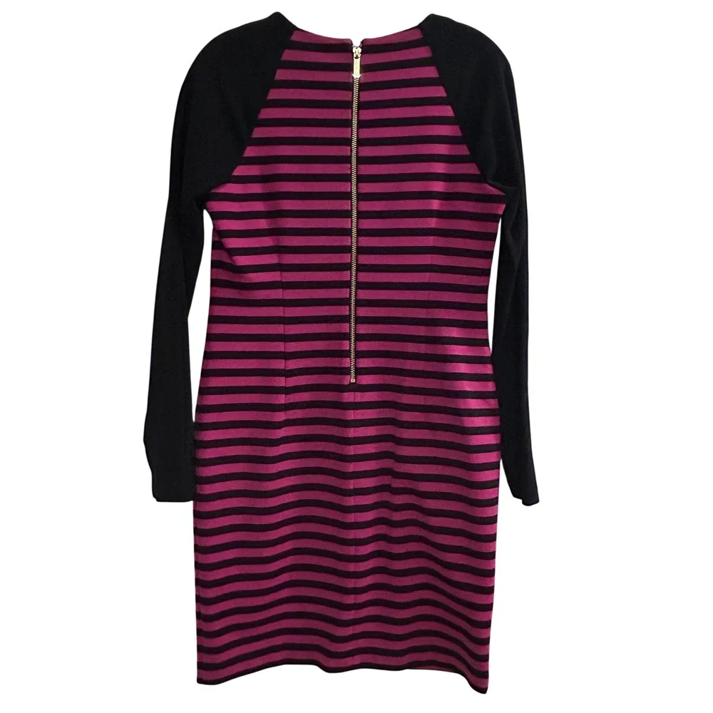 Michael Kors Striped Black Pink‎ Long Sleeve Zipper Detail Dress Size 4
